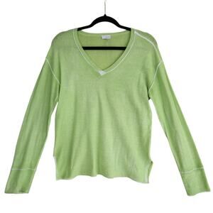 Ecru Womens Burnout Henley Sweater Size XS Lime Green Semi Sheer Knit V Neck